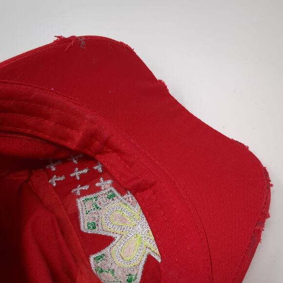 Cross Rhinestone Slideback Army Cap Red One Size Embroidered Leader - Picture 8 of 9